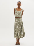 Floral Linen-Blend Panel Skirt