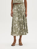 Floral Linen-Blend Panel Skirt
