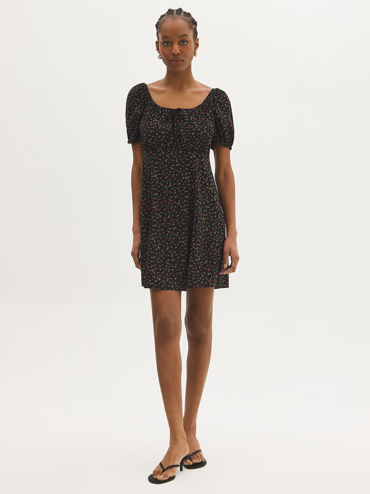 Ditsy Print Puff Sleeve Mini Dress