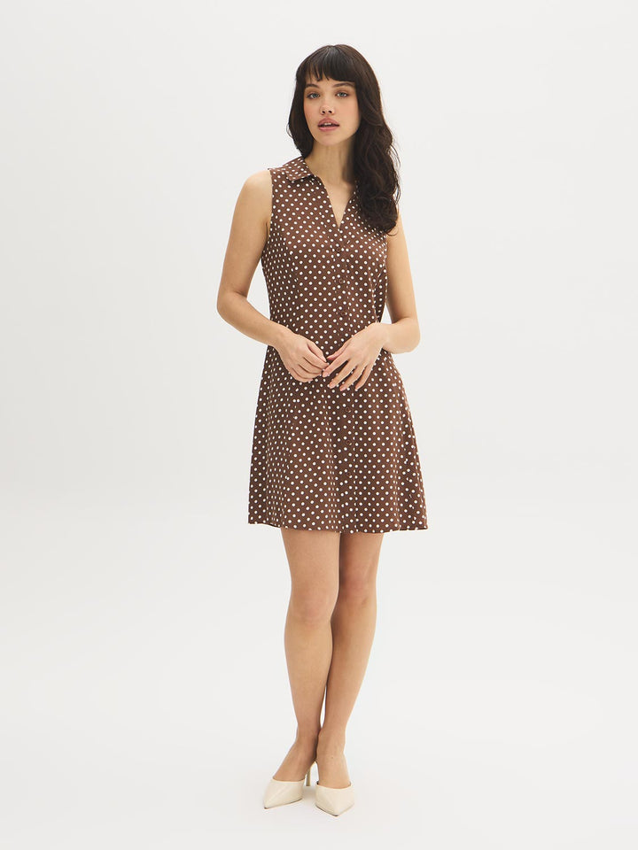 Sleeveless Polka Dot Mini Shirt Dress