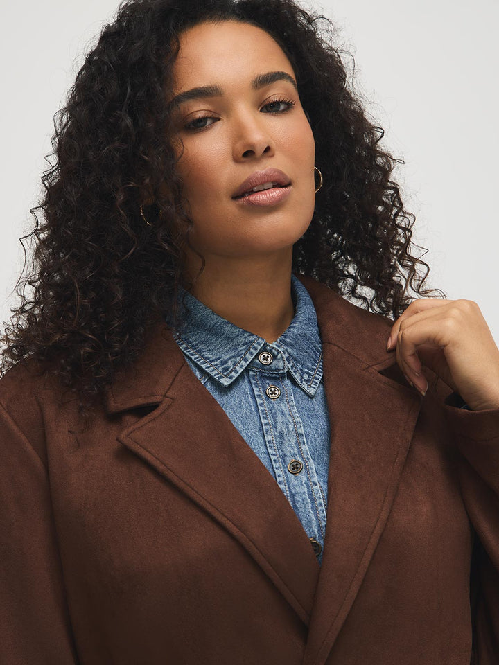 Faux Suede Mid-Length Coat