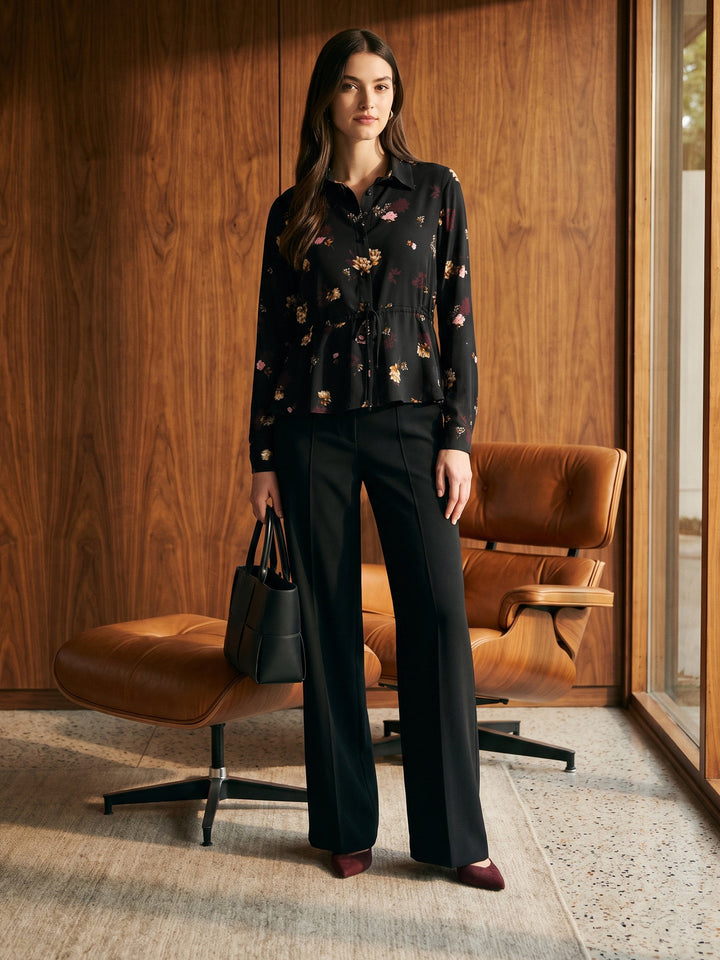 Printed Peplum Drawstring Blouse