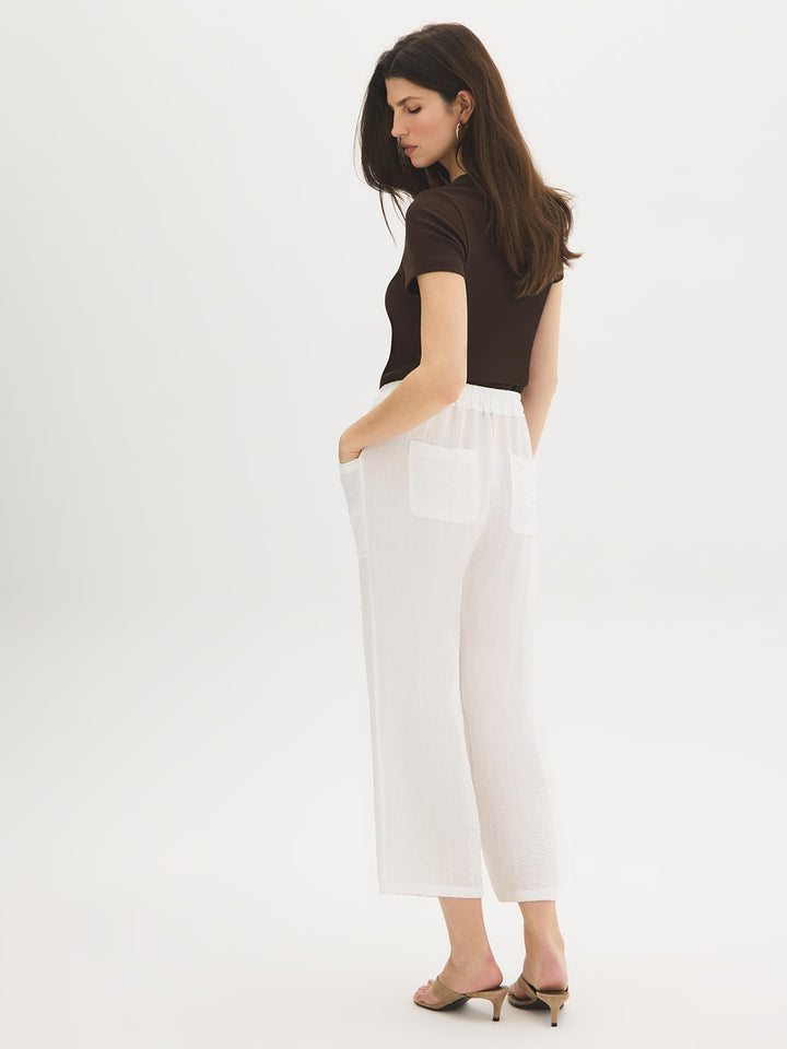 Drawstring Textured Cropped Pants