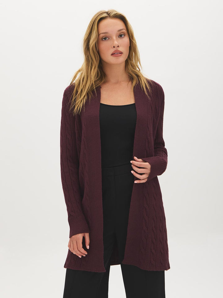 Long Cable Knit Open Cardigan