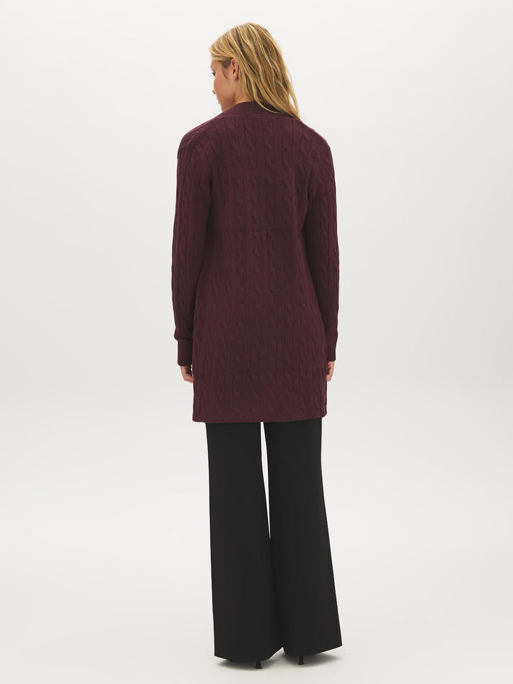 Long Cable Knit Open Cardigan