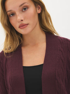 Long Cable Knit Open Cardigan