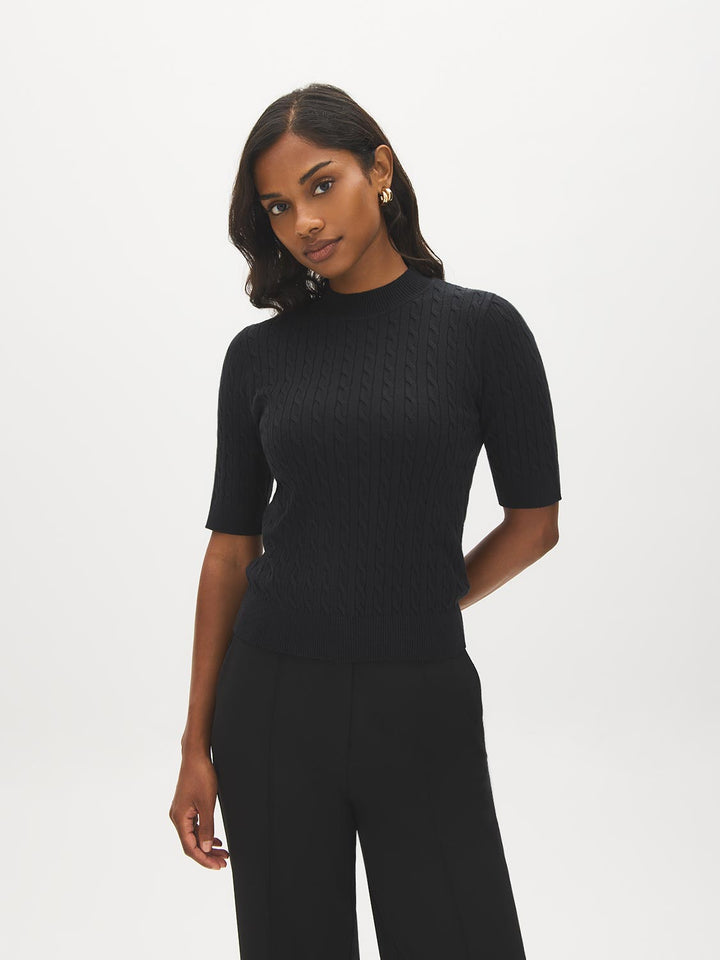 Cable Knit Mock Neck Sweater