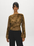 Flocked Mesh Top with Balloon Sleeves
