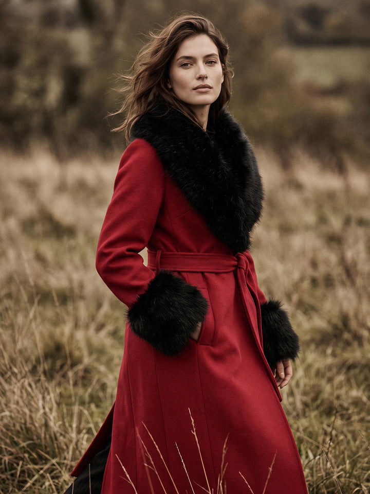 Removable Fur Faux Wool Coat