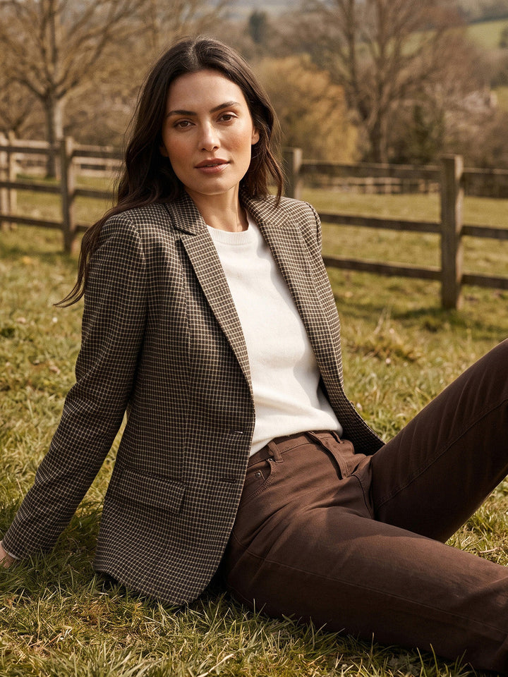 Contrast Collar Plaid Blazer