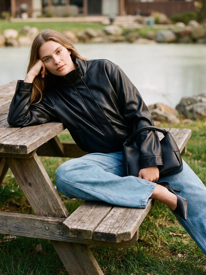 Faux Leather Bomber Jacket