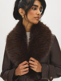Faux Leather Coat with Faux Fur Collar