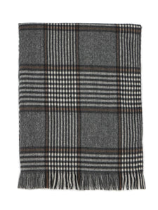 Brushed Grey Grid Scarf with Fringes