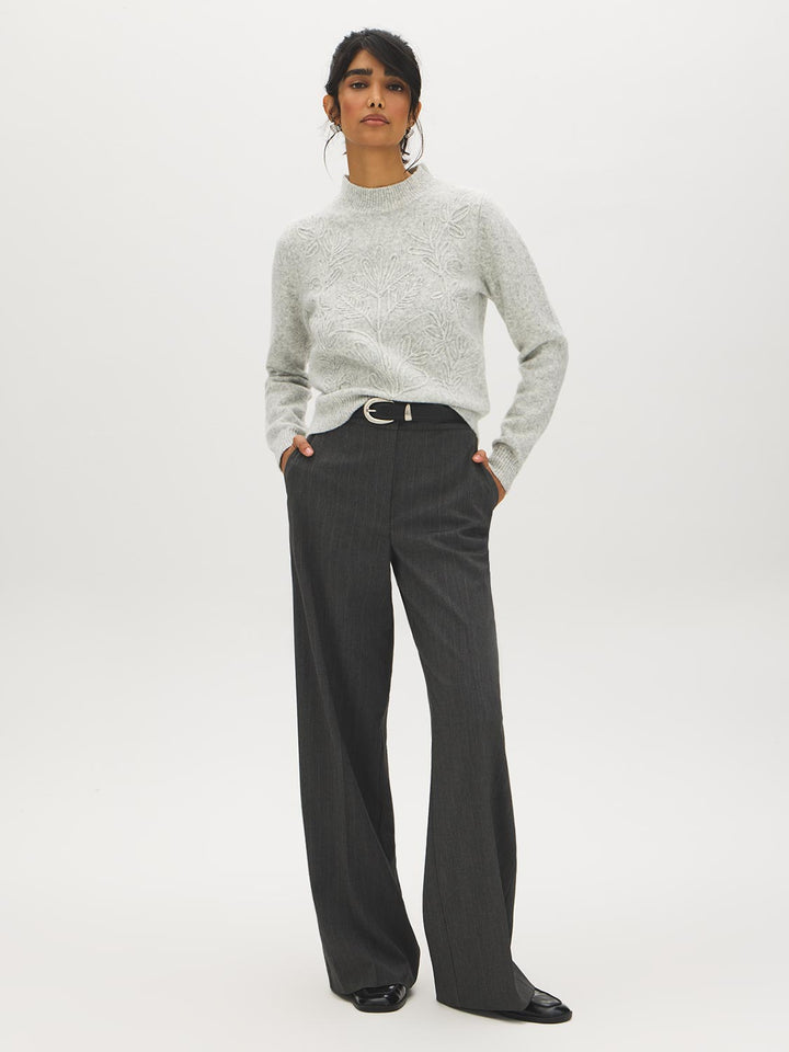 Ribbed Trim Mock Neck Sweater