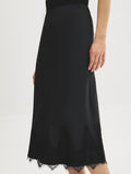 Lace Trim Satin-Like Midi Skirt