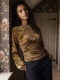 Flocked Mesh Top with Balloon Sleeves