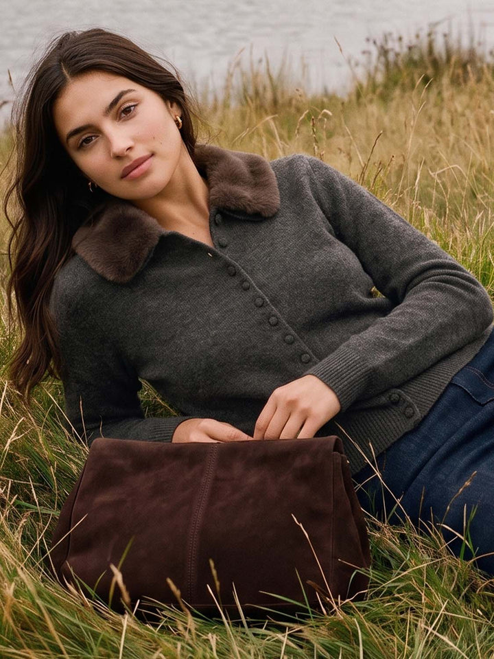 Cardigan with Removable Fur Collar