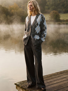 Argyle Button-Front Cardigan
