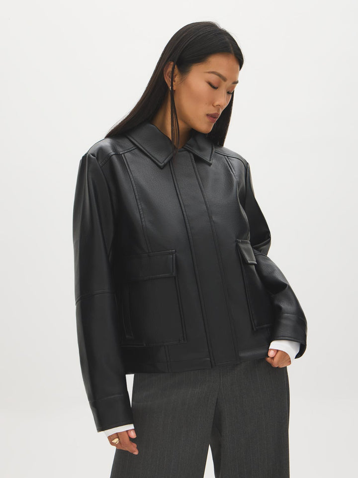 Oversized Faux Leather Utility Jacket