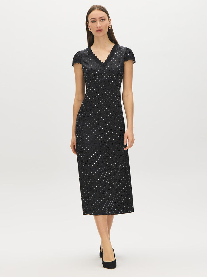 Polka Dot Satin-Like Midi Dress