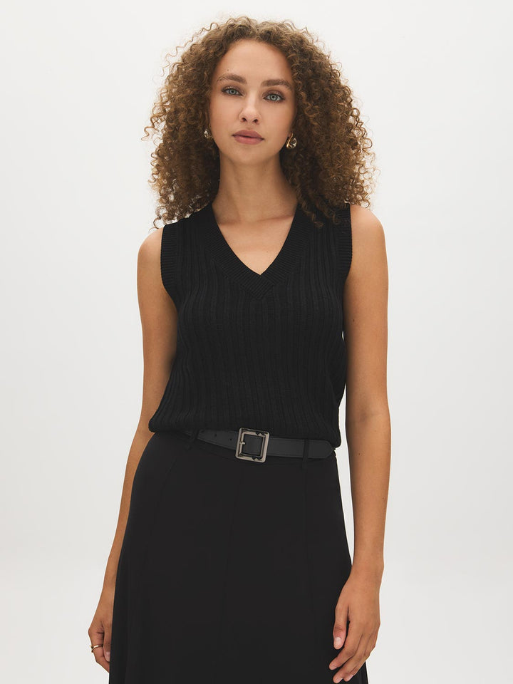 V-Neck Ribbed Sweater Vest
