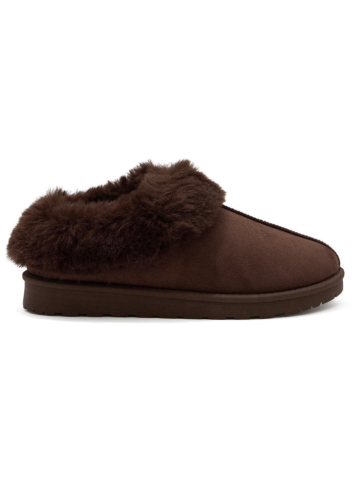 Faux Suede Slippers with Faux Fur Lining