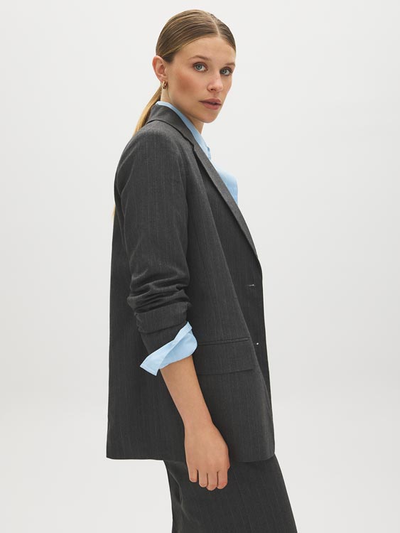 Pinstripe Two-Button Blazer