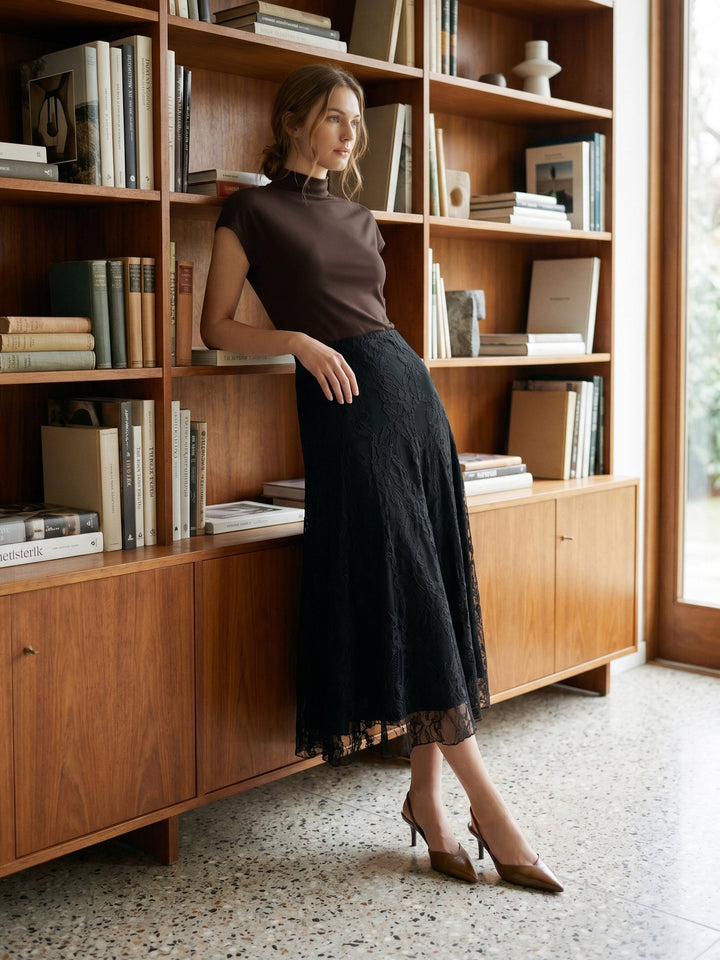 Diagonal Drop Waist Lace Skirt