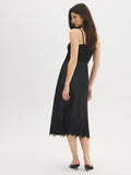 Lace Trim Satin-Like Midi Skirt