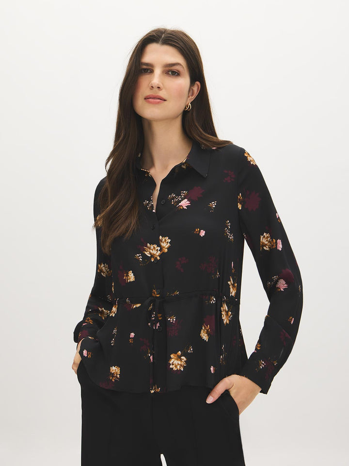 Printed Peplum Drawstring Blouse