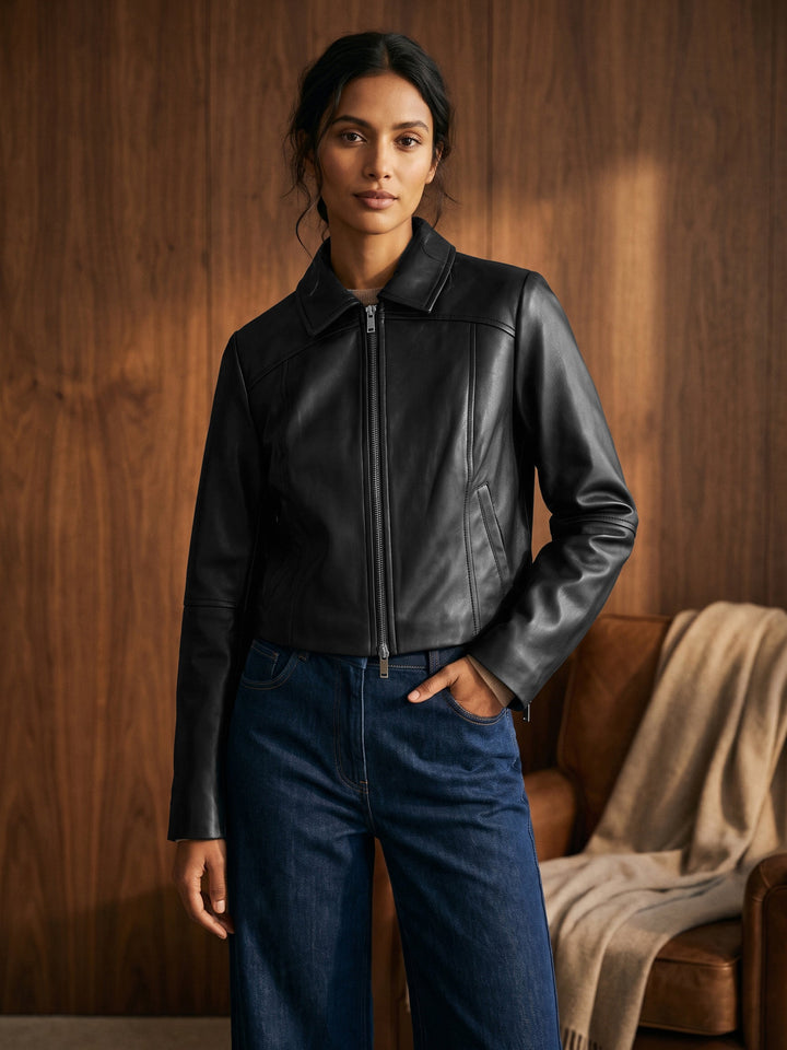 Faux Leather Cropped Jacket