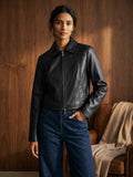 Faux Leather Cropped Jacket