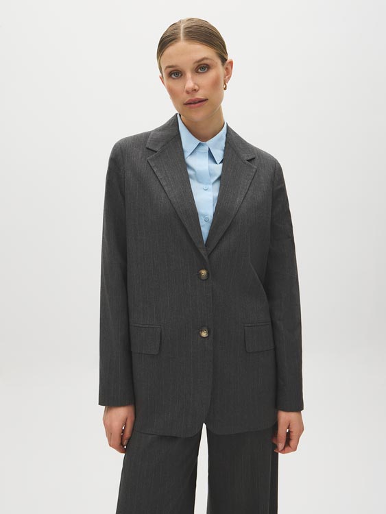 Pinstripe Two-Button Blazer