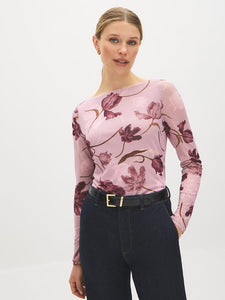 Floral Mesh Boat Neck Top