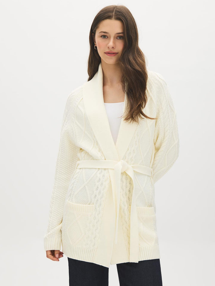 Cable Knit Shawl Collar Duster