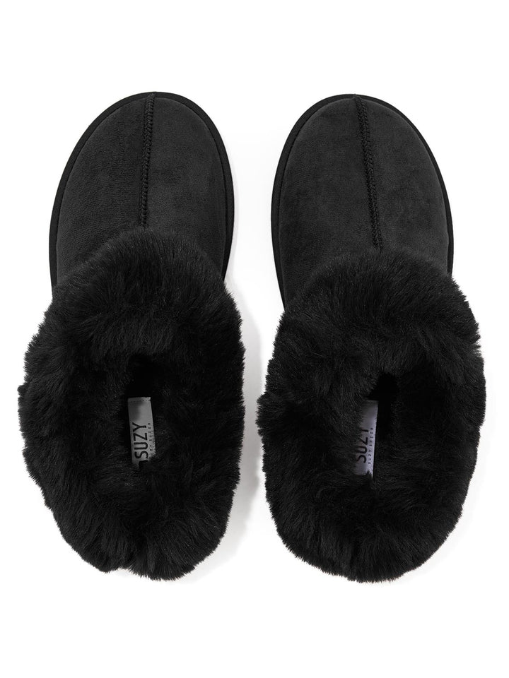 Faux Suede Slippers with Faux Fur Lining