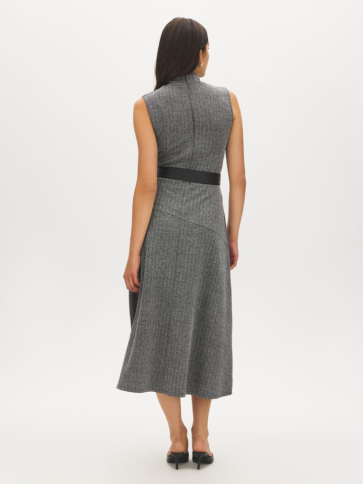 Herringbone Mock Neck Belted Dress