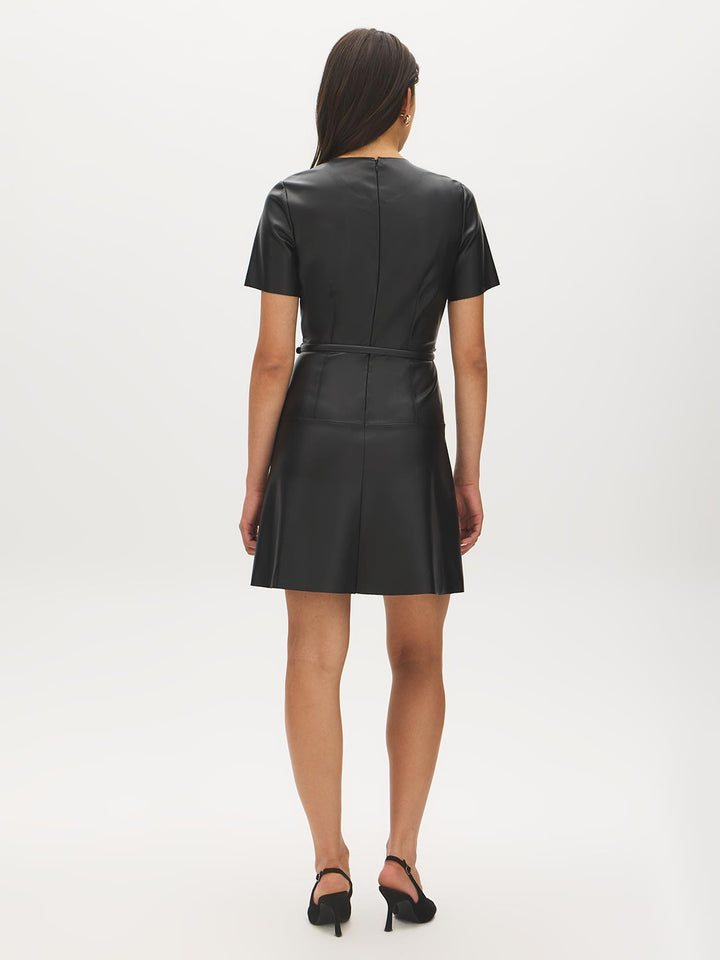 Belted Faux Leather Mini Dress