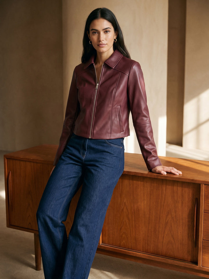 Faux Leather Cropped Jacket