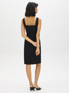 Belted Crepe Dress with Button Detail