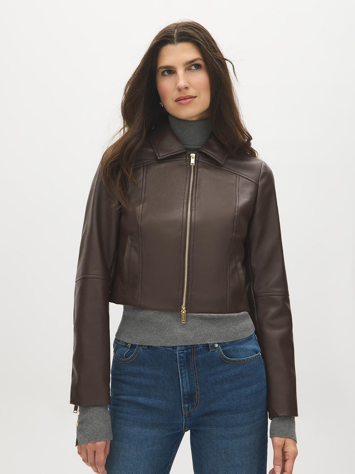 Faux Leather Cropped Jacket