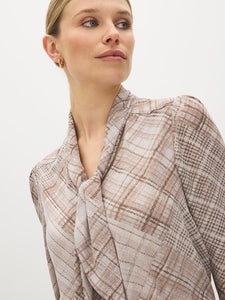 Plaid Tie Neck Blouse