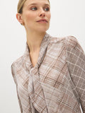 Plaid Tie Neck Blouse