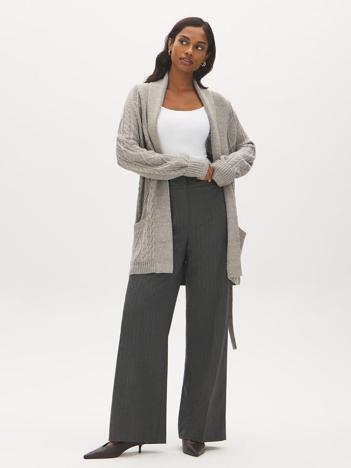 Cable Knit Shawl Collar Duster