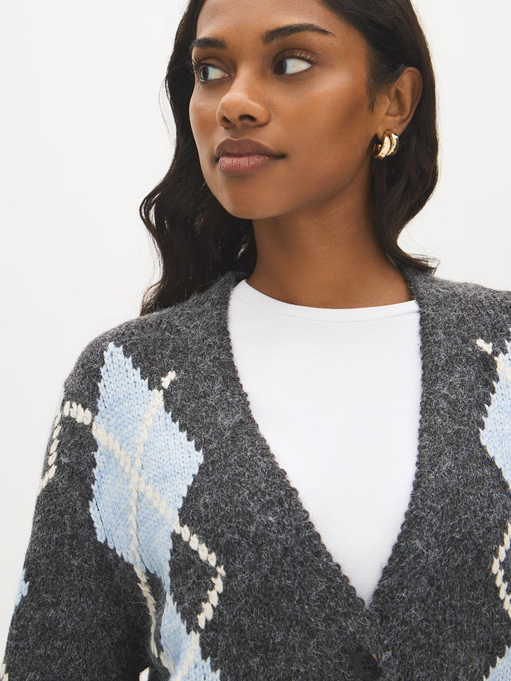 Argyle Button-Front Cardigan