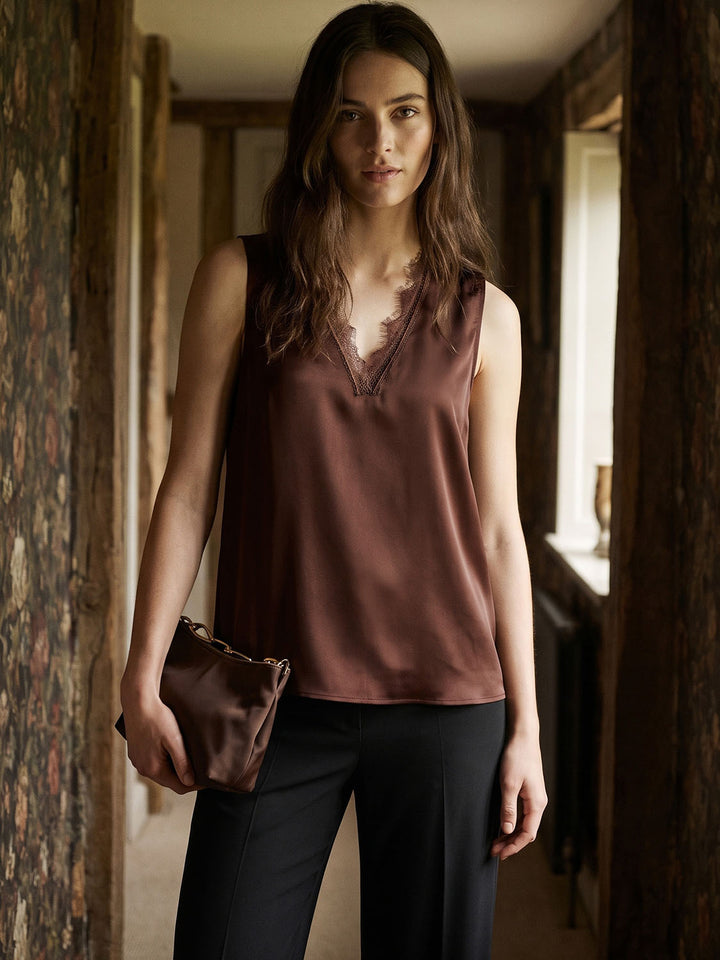 Sleeveless Lace Trim V-Neck Top