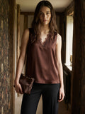 Sleeveless Lace Trim V-Neck Top