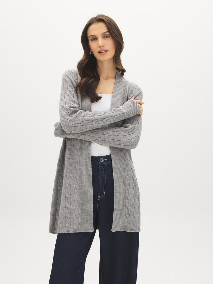 Long Cable Knit Open Cardigan