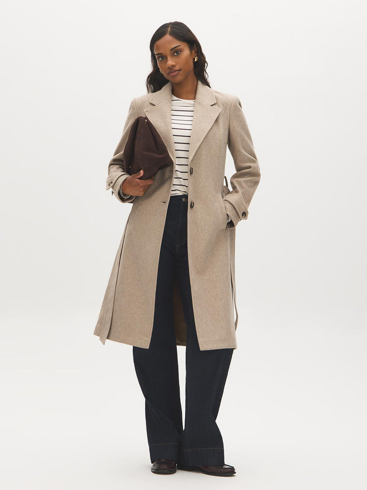 Faux Wool Mid-Length Wrap Coat