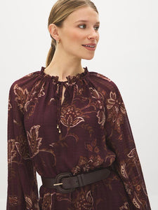 Ruffled Collar Paisley Maxi Dress